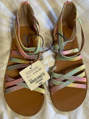 Girls' Pastel Glitter Strappy Sandals. Size 4